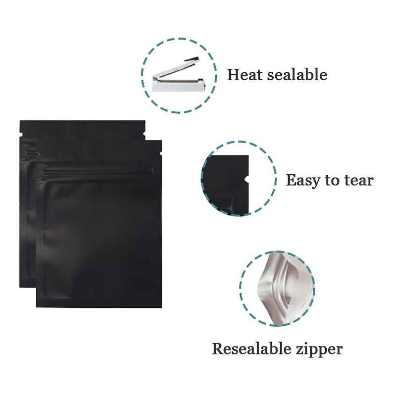 PABCK 100 Pack 4x5 inch(Inside Size 3.5x3.9 inch) Glossy Black Front Window Resealable Foil Zipper Lock Pouch for Zip Reclosable Lock Food Storage Bags Heat Seal Pouch Airtight Edible Grocery Pack - Image 2